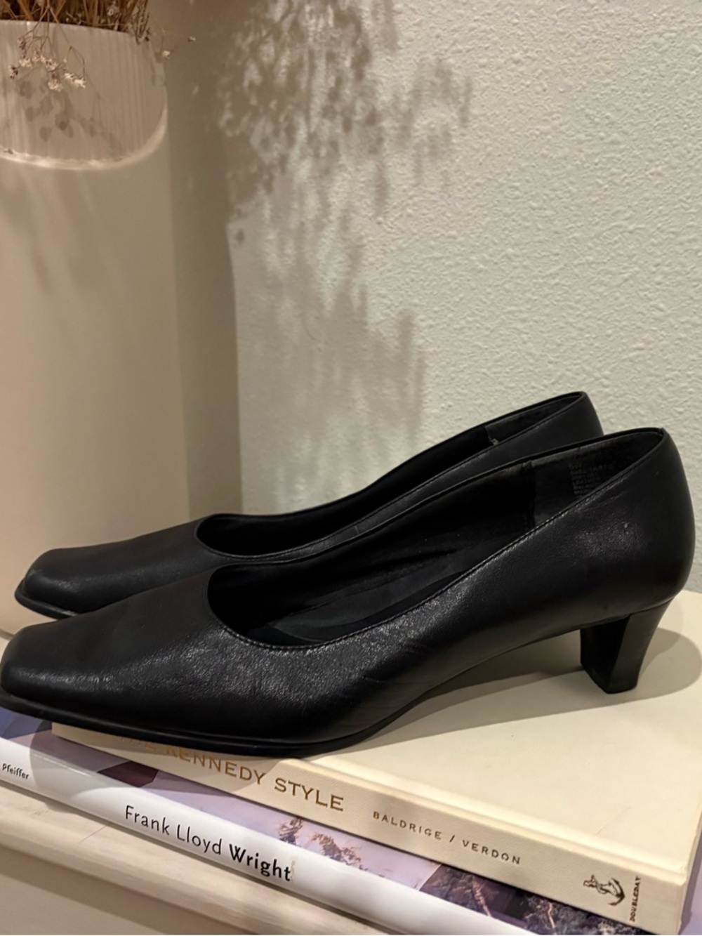 BASS Black soft Leather (Funky Librarian) heels